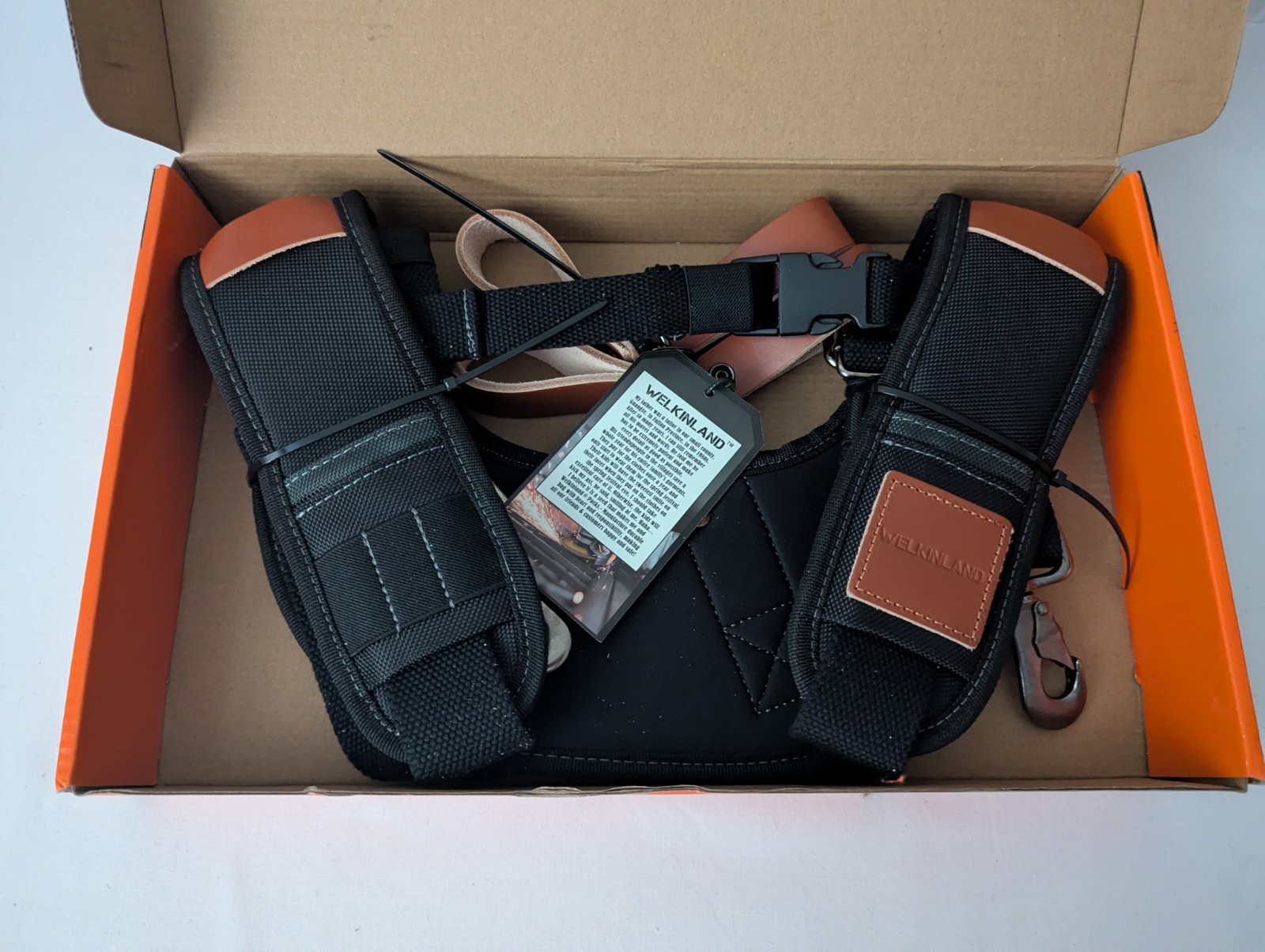 WELKINLAND Heavy-Duty Leather Tool Belt Suspenders, Carpenter Tool Belt