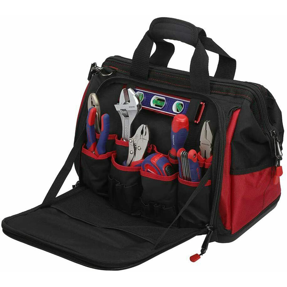WORKPRO 2PCS 16″ Wide Mouth Heavy Duty Tool Bag Storage Tool Tote w/Outer Pocket