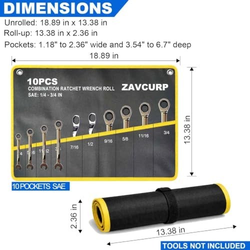 Wrench Roll Organizer Heavy Duty 2 Pack Waterproof Oxford 10 SAE 12 Metric