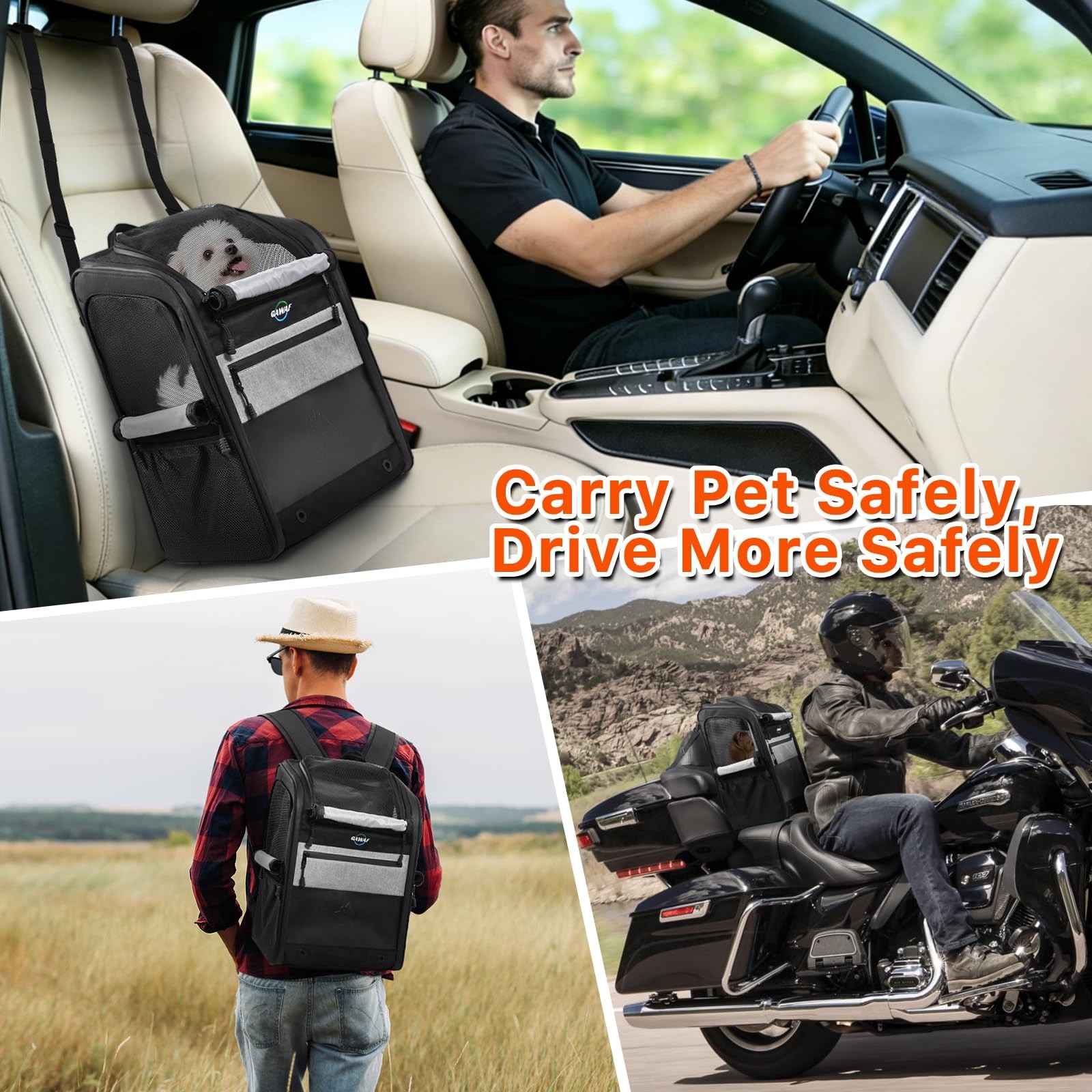 Motorcycle Dog Carrier Bag, 17 lbs for Small Dog & Cat with Stable Frame, Bre…
