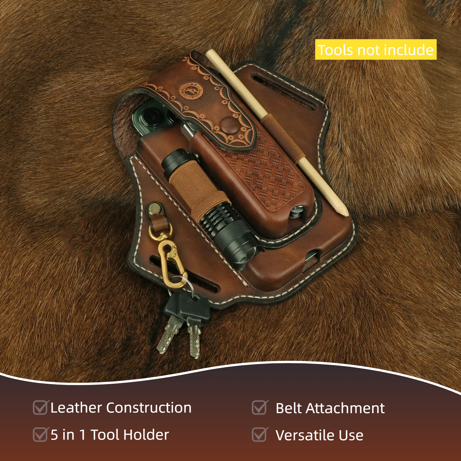 Tourbon Leather EDC Multitool Carrying Sheath Belt Holster Pen Pouch Phone Case