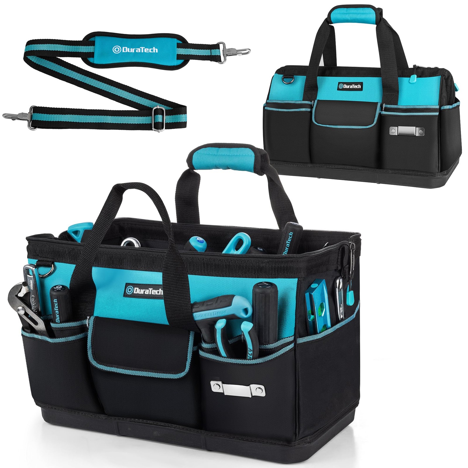 DURATECH 18-Inch Large Tool Bag with Waterproof Hard Bottom, 18 Inch, Blue