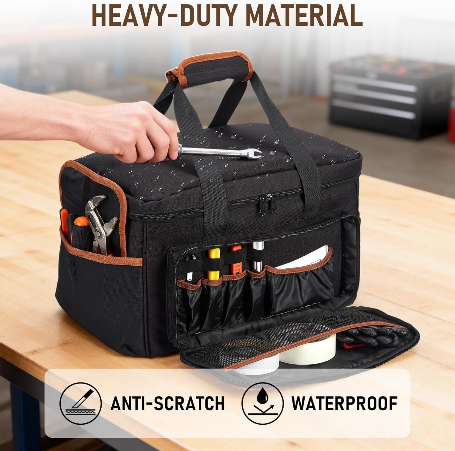 17 Inch Tool Bag Oxford Fabric Wide Mouth Portable Tool Tote w/ Multiple Pockets