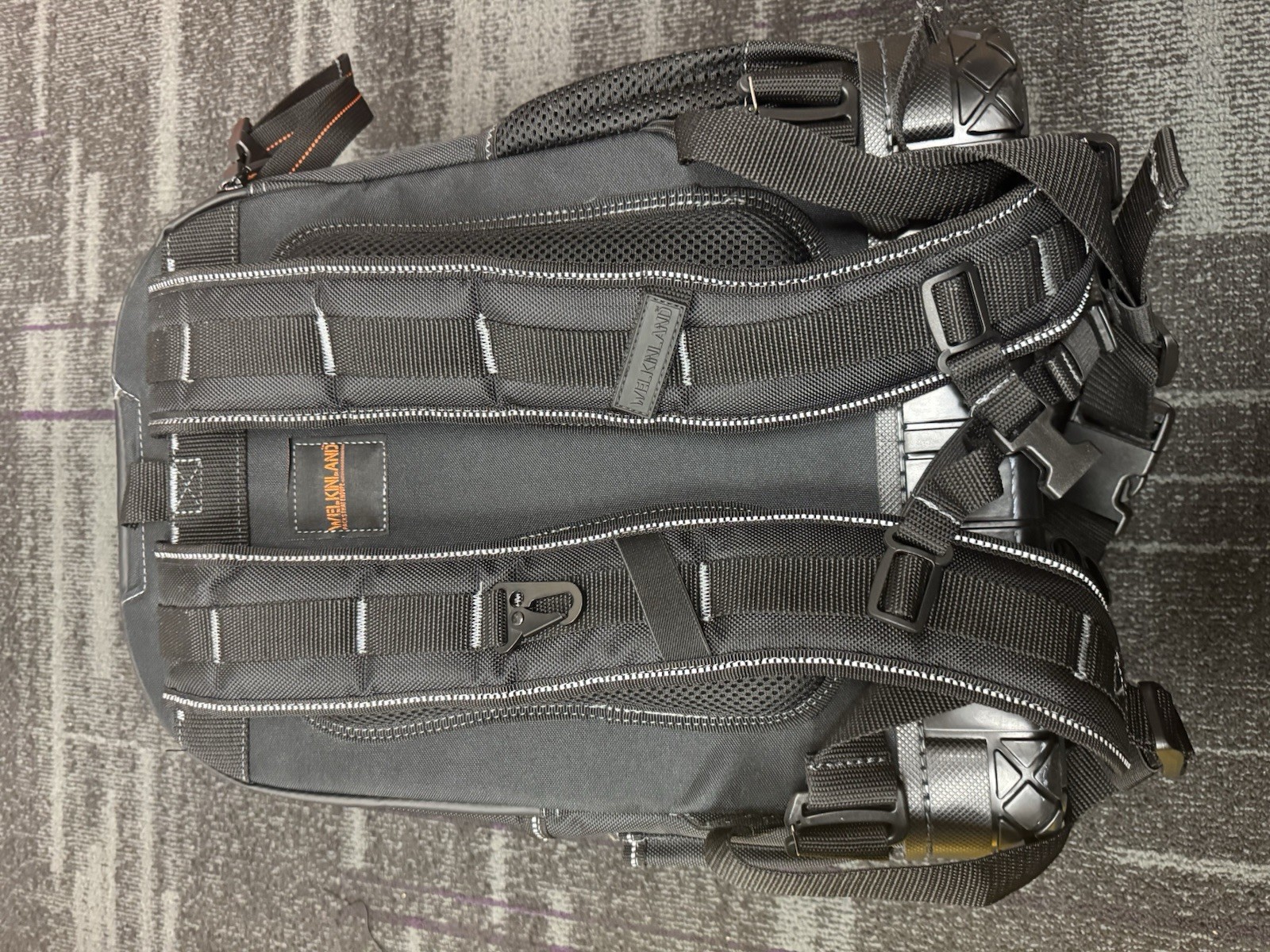 WELKINLAND 77 Pocket Large Tool Backpack Black/Orange Molded Base, Padded Handle