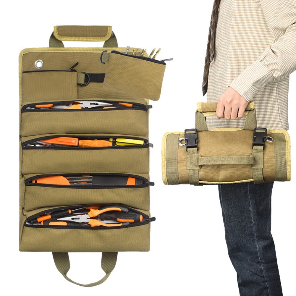 Heavy Duty Tool Roll Bag with Waterproof Coating and Reinforced Stitching
