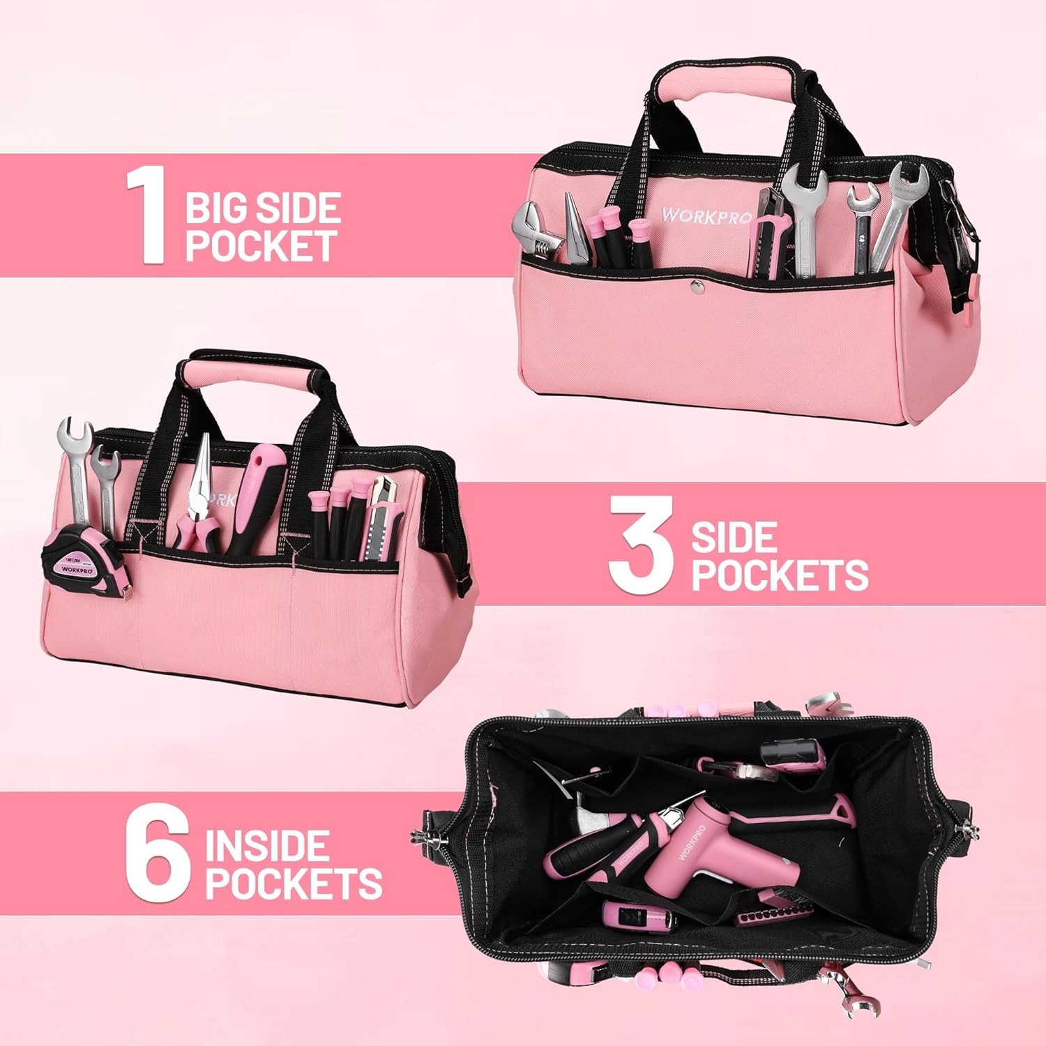 Stylish 13-Inch Pink Tool Bag with Padded Handle – Ultimate Storage Solution