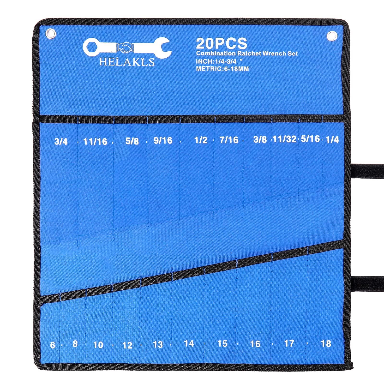 20 Pocket Wrench Roll Up Pouch Heavy Duty Canvas Tool Organizer Blue