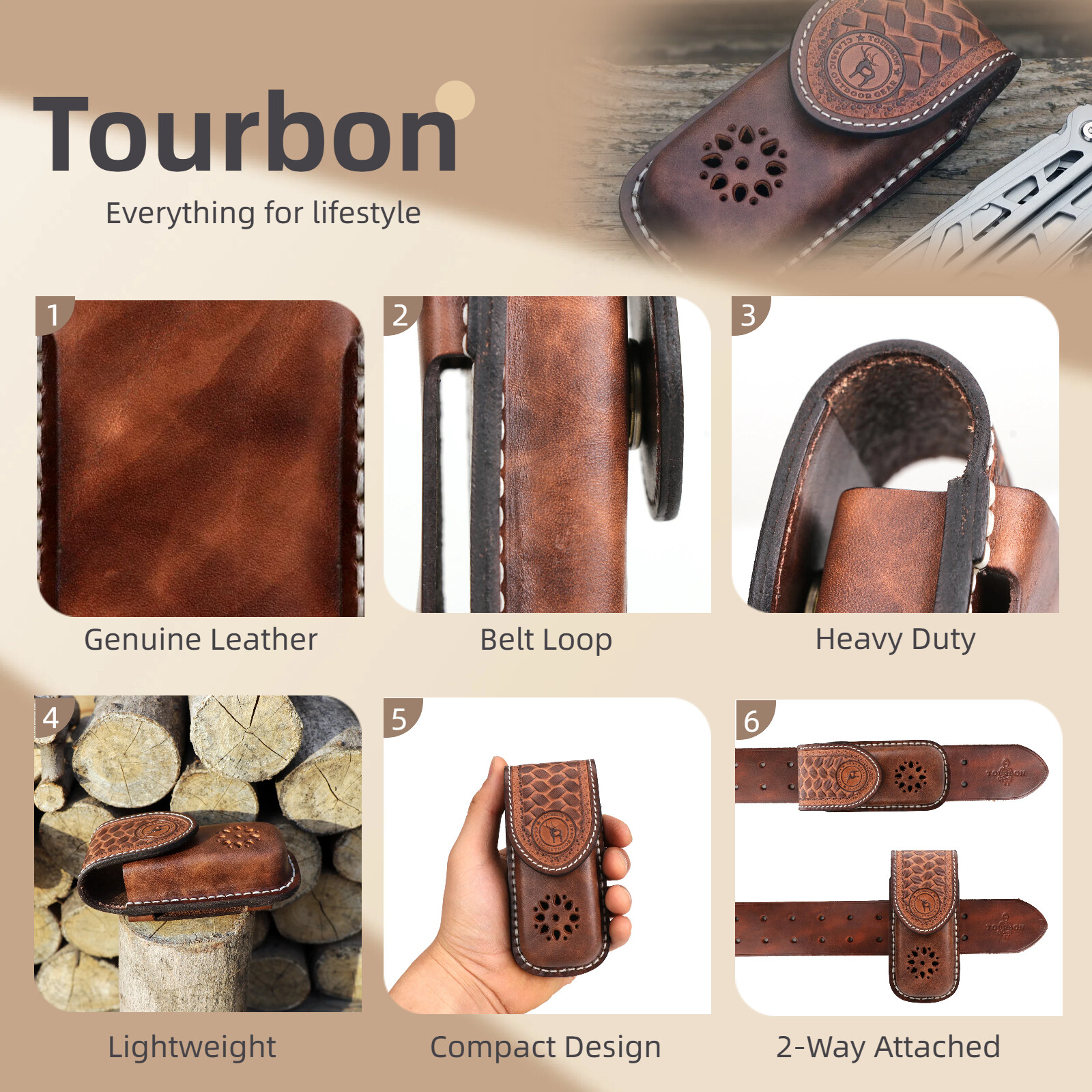 TOURBON Leather Pocket Knife Sheath Folding Knives Case Belt Pouch-Clearance