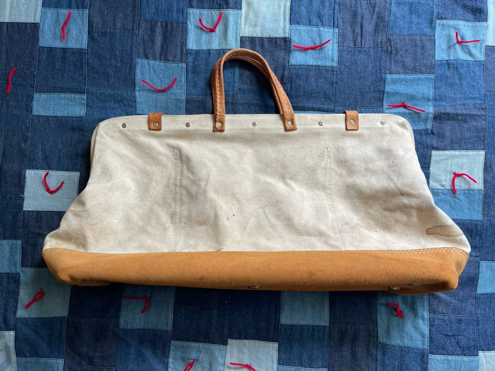 Vintage Lineman Toolbag Carrier Heavy Duty Leather Canvas 1900s USA Utility Tote