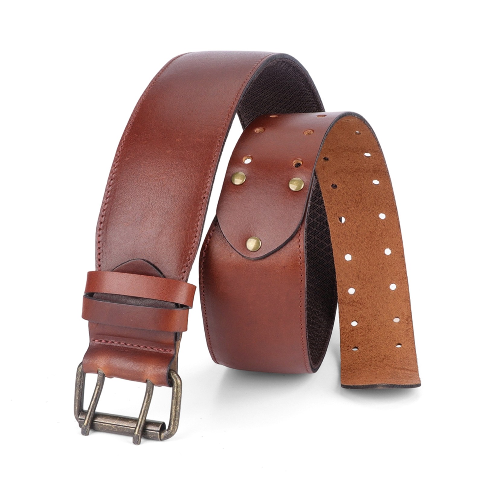 TOURBON Leather 2in Wide Men Tool Belt Rig Holster Belt Double Pin Roller Buckle