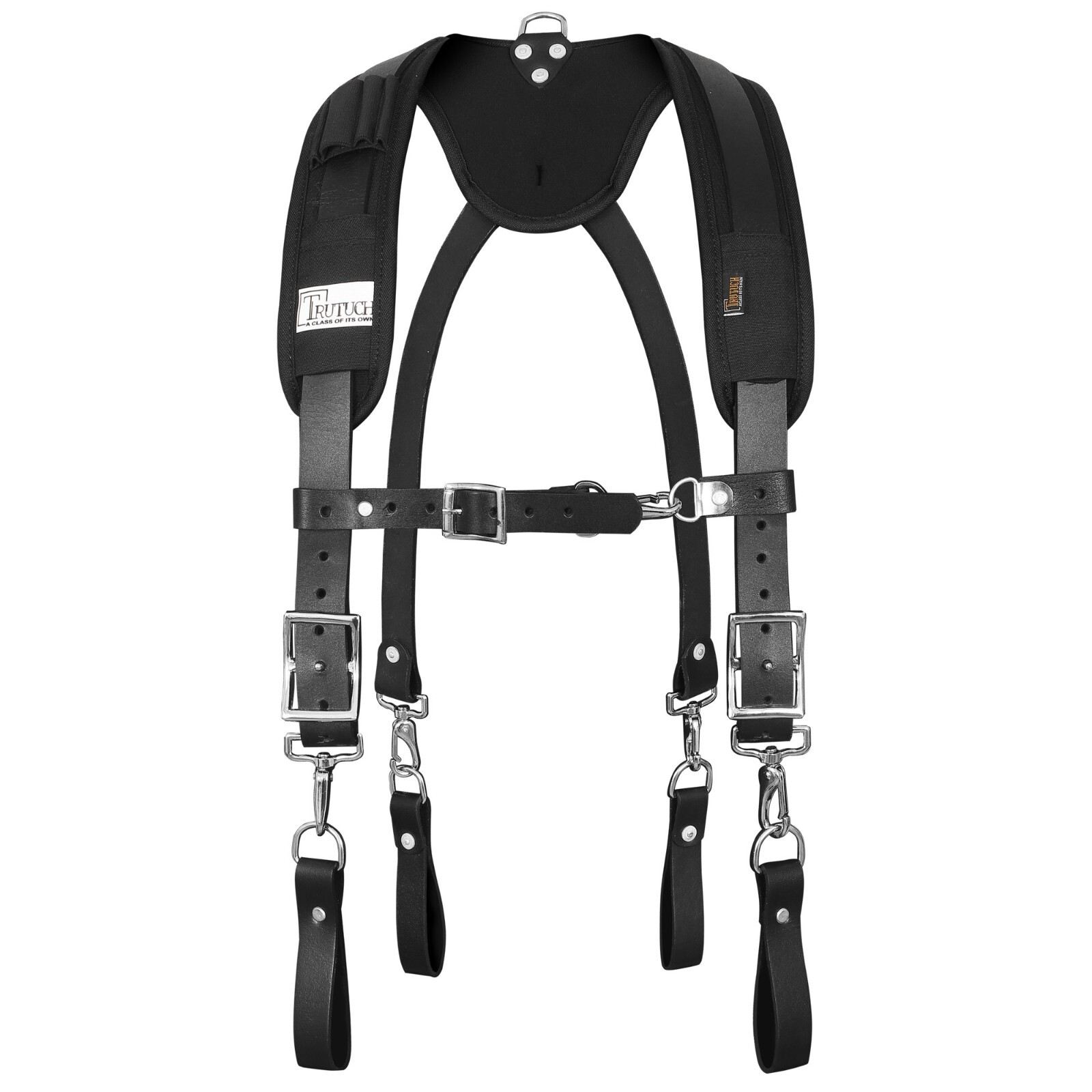 Trutuch Black Leather Tool Belt with Suspender | 18 Pockets | Framers Tool Belt