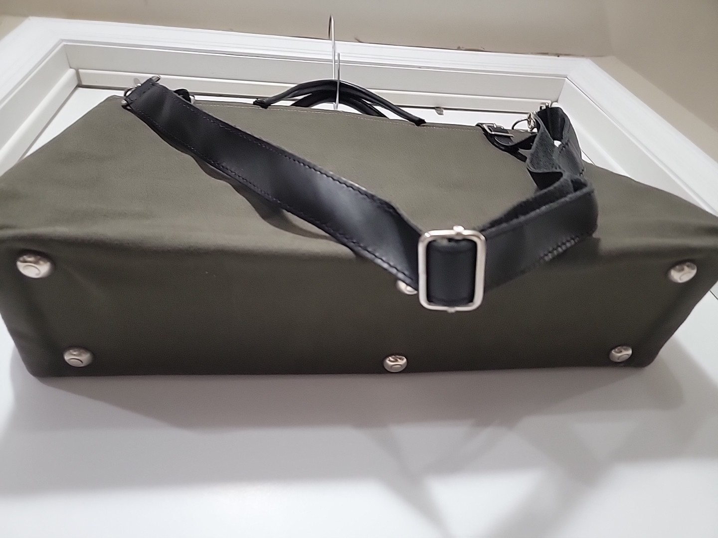OLD STOCK VTG USA MADE Army Military Green Leather/Canvas Tool Shoulder Tote Bag