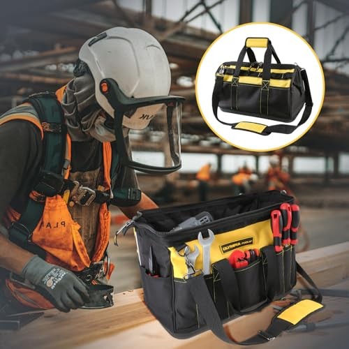 16 Inch Wide Mouth Tool Bag, Tool Tote with Water Proof Molded 16-Inch 16-Inch