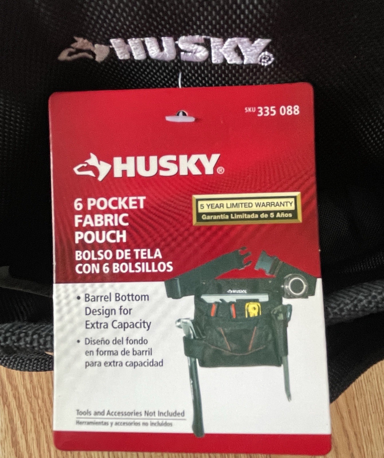 HUSKY HEAVY DUTY 6 POCKET TOOL POUCH BARREL BOTTOM, ADJUSTABLE WAIST BELT~ NEW