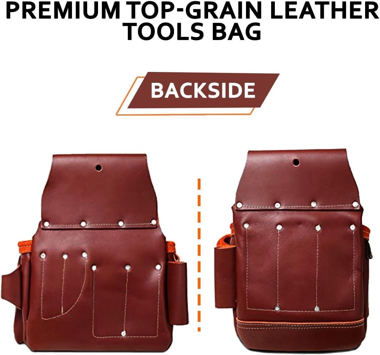 19-Pocket Leather Tool Belt Pouch Suspenders with Comfort Back for Electricians