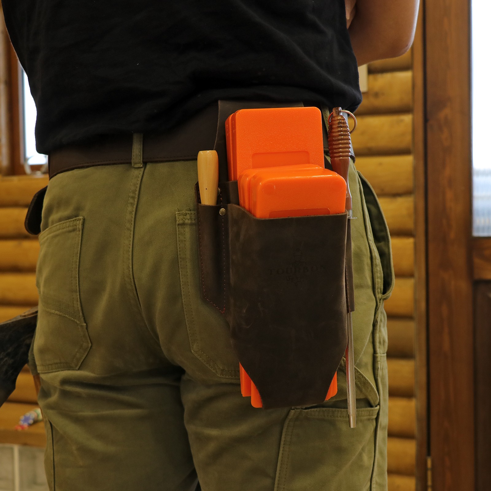 TOURBON Leather Loggers Woodsmen Tools Storage Belt Pouch Felling Wedge Holster