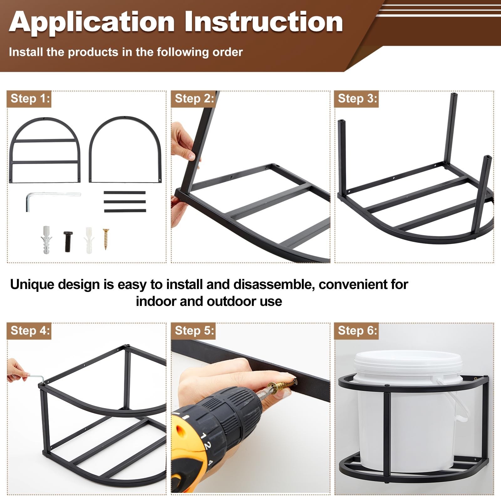 2 Pcs Bucket Holder 5 Gallon Horse Feed Pail Wall Mount 15.5″ x 14.5″ x 10″ f…