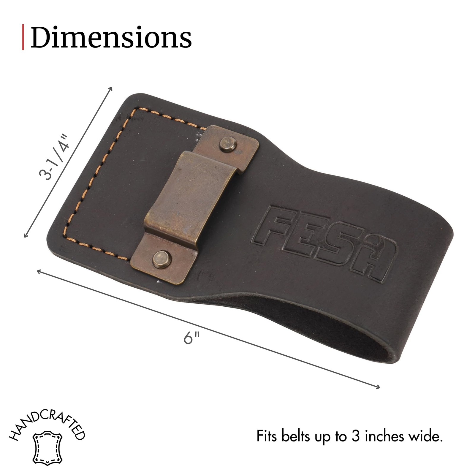 Leather Tape Measure Holder Top Grain Brown Fits Belts up to 3″ Steel Clip