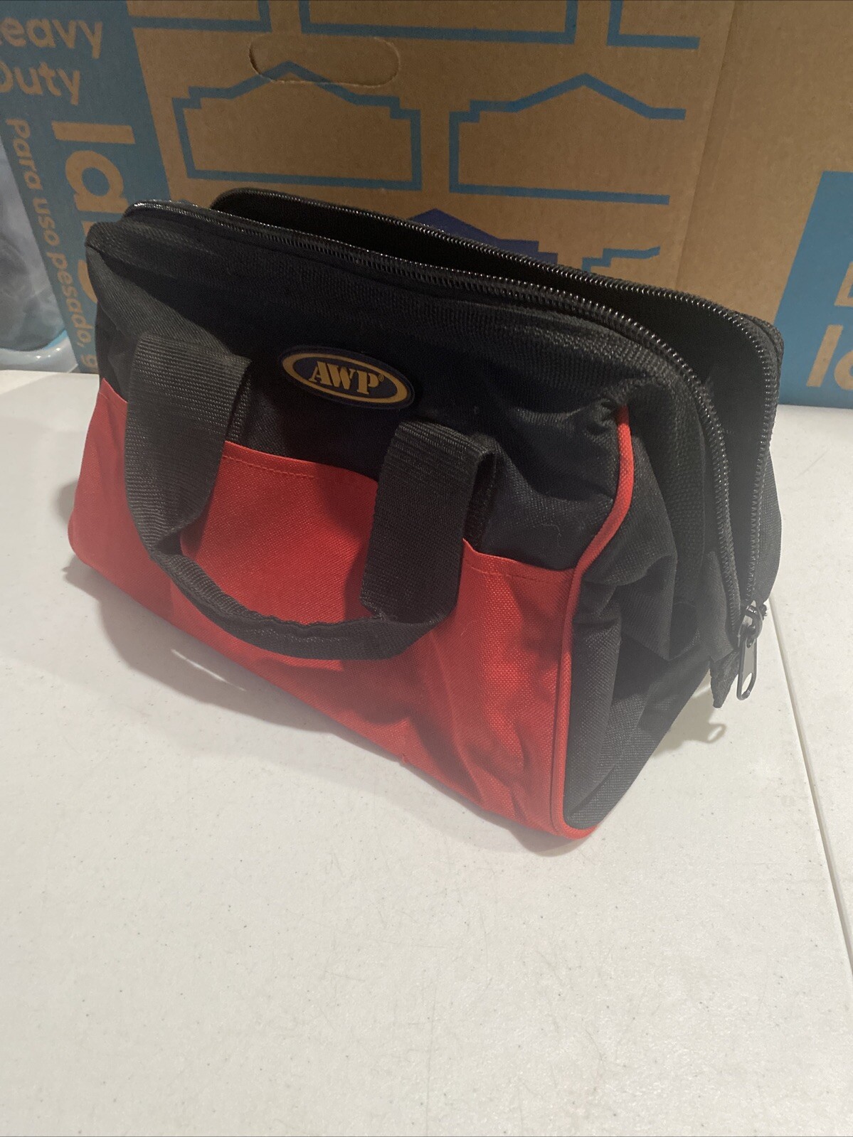 AWP Black/Red Polyester Utility Tool Tote Zip Closure 13”