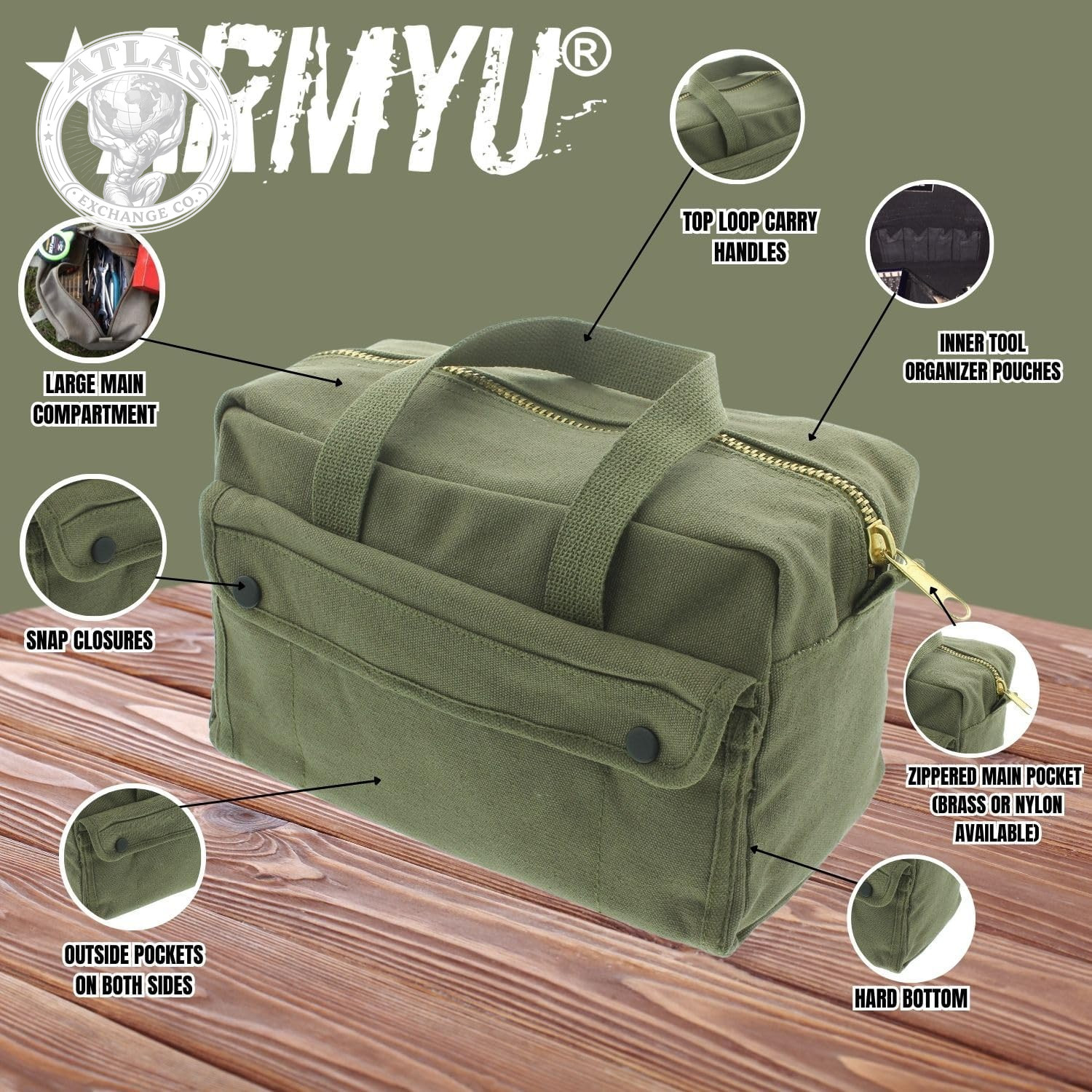 ARMYU Heavy Duty Small Tool Bag Tactical Cotton Canvas Mechanics Bag, 11″ X 7″ X