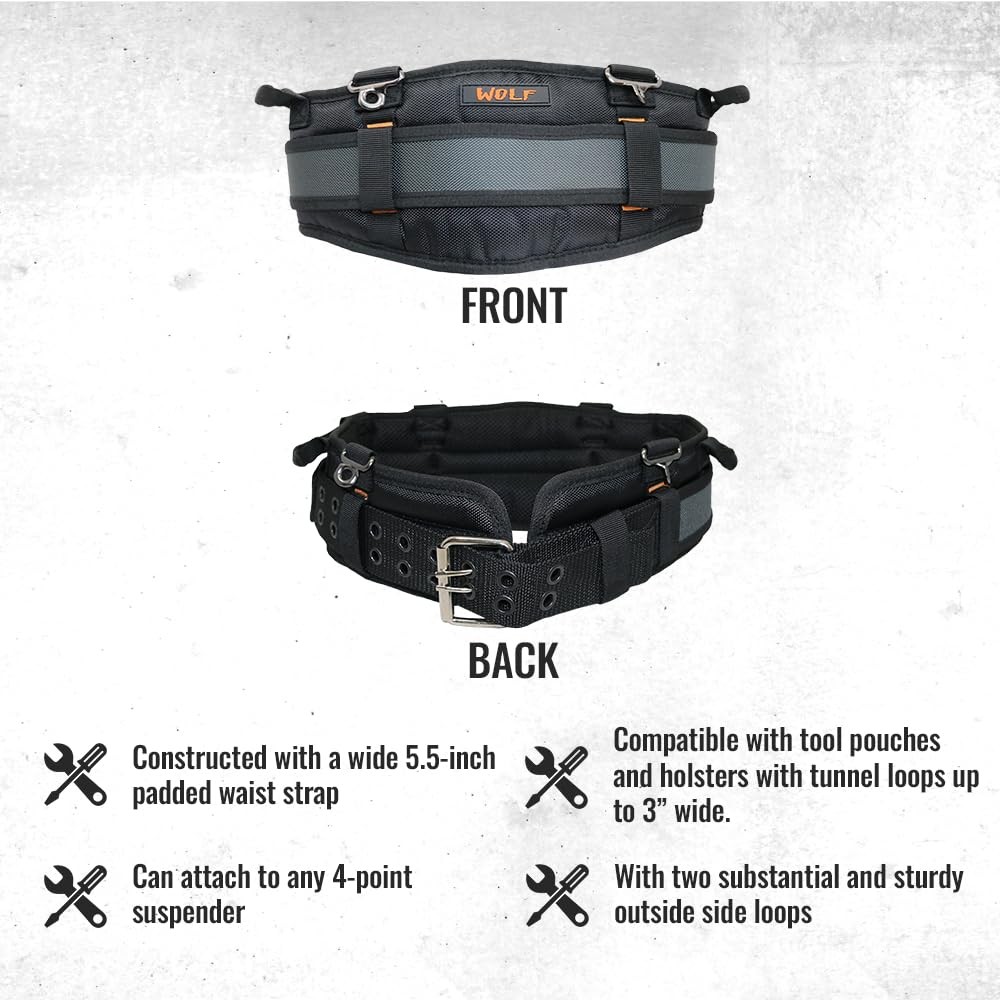 Ballistic Padded Tool Work Belt Heavy Duty 4 Point Suspenders Compatible