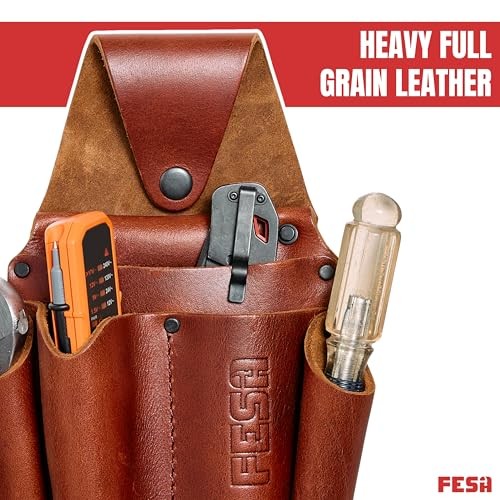 Leather Electrician Tool Pouch – Pocket Caddy Clip On Tool Pouch with Cherry