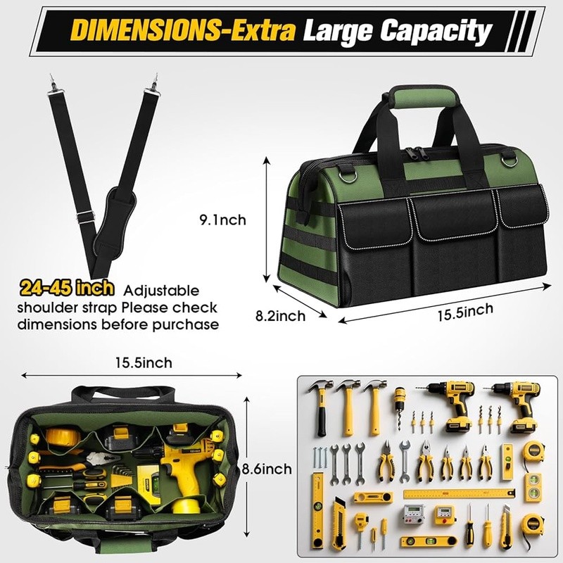 Durable Tool Bag Heavy Duty Organizer W/ Multiple Compartments Professionals New