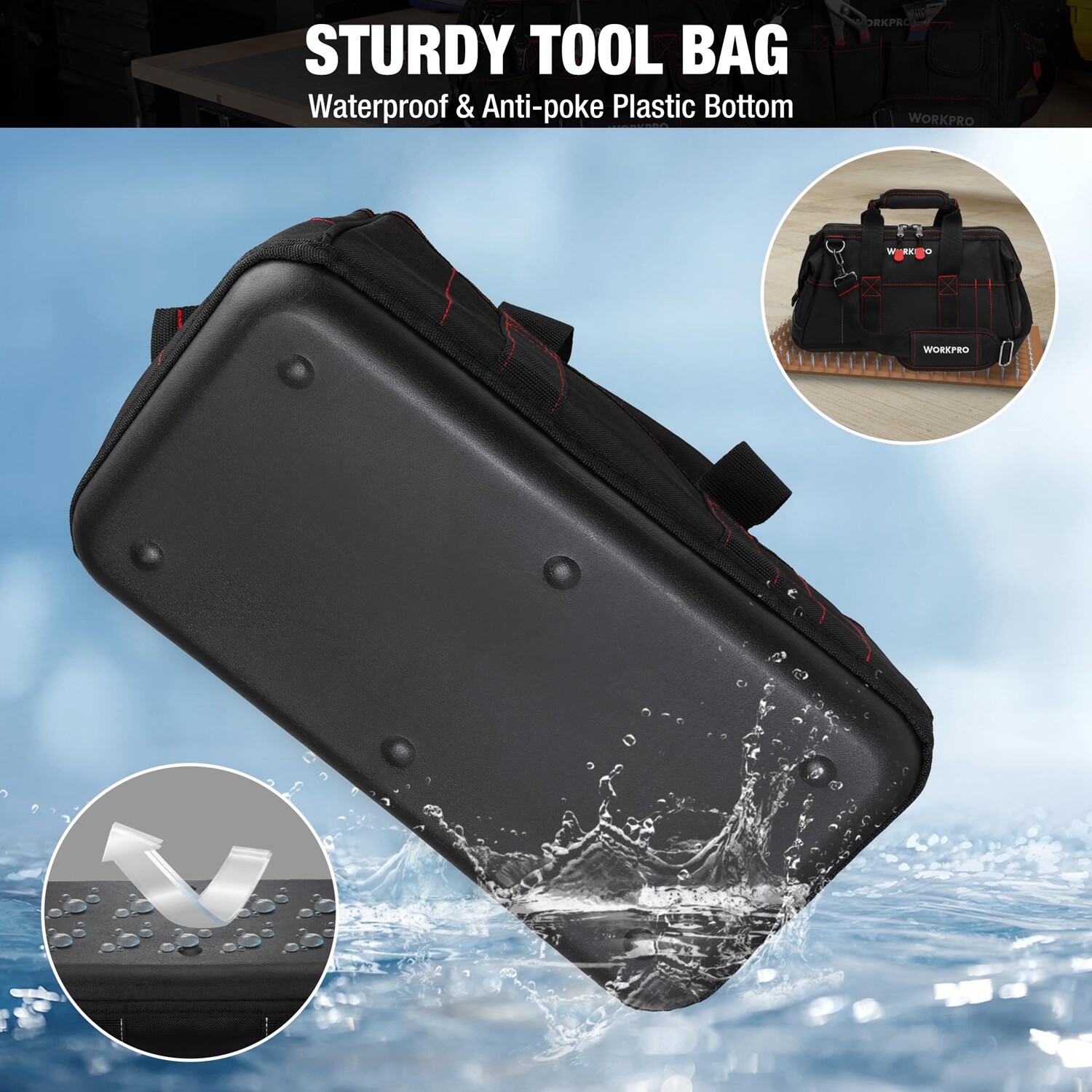 WORKPRO 16-inch Zipper Tool Bag Wide Mouth Heavy Duty Storage Carrying Work Tote