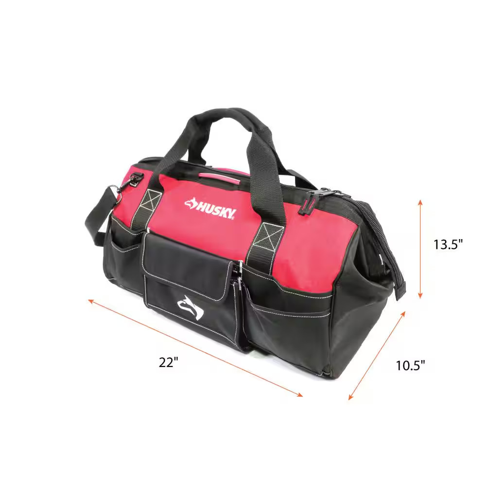 Husky Tool Bag 22 In Spring Loaded Wide Mouth 23 Pocket 600D Polyester