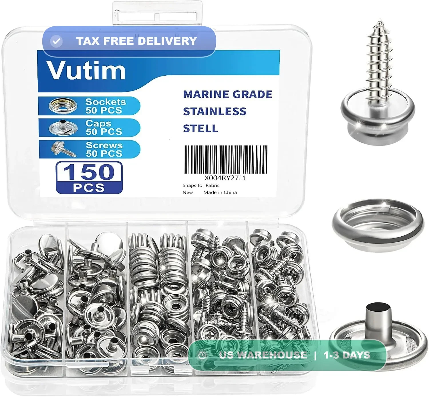 150 PCS Canvas Snap Fastener Tool Set, Vutim Marine-Grade 3/8″ Stainless Steel S