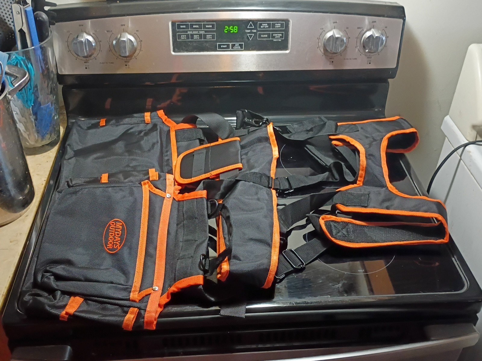 Mydays Outdoor Black Orange Pockets Adjustable Harness Tool Belt And Suspenders