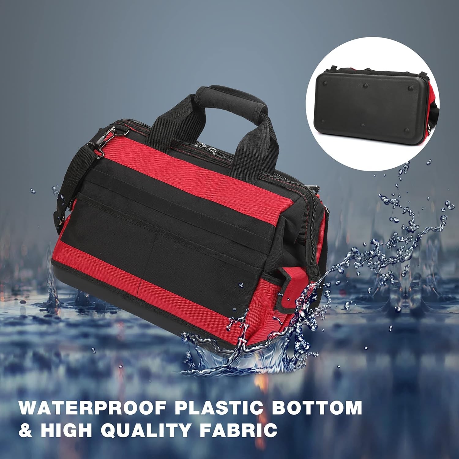 Durable 16″ Tool Organizer Bag with Rubber Base & 46 Pockets for Professionals