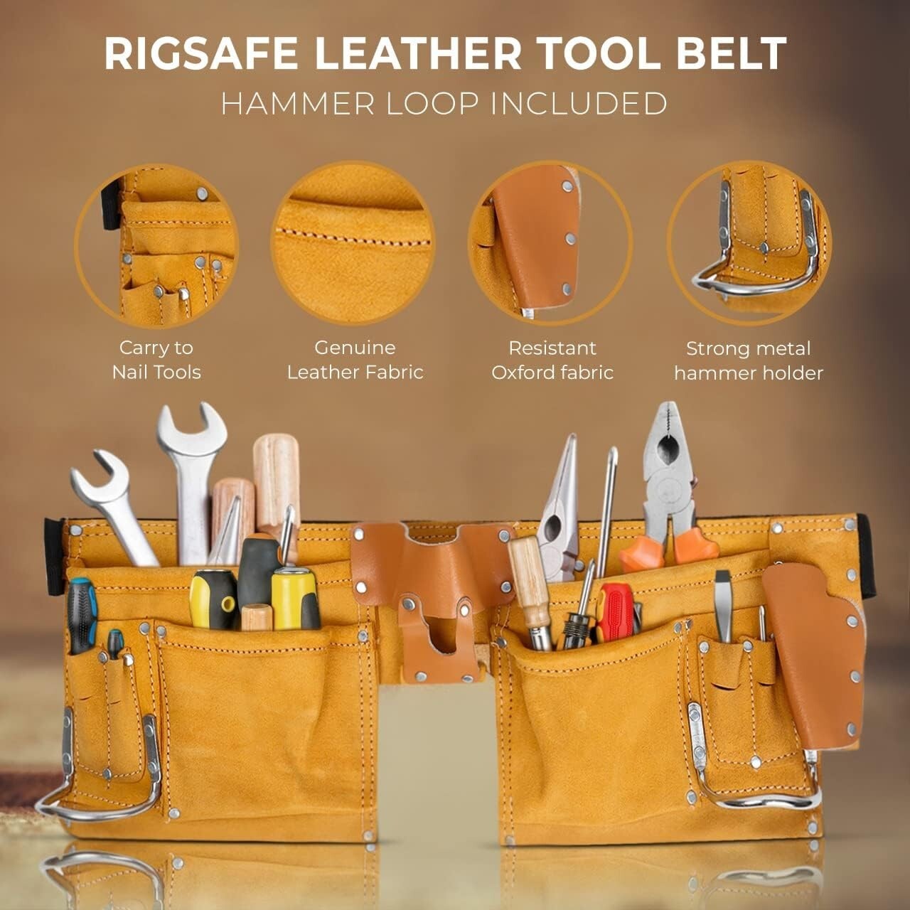 Leather Carpenter Tool Belt 11 Pockets Quick Release Buckle Work Pouch