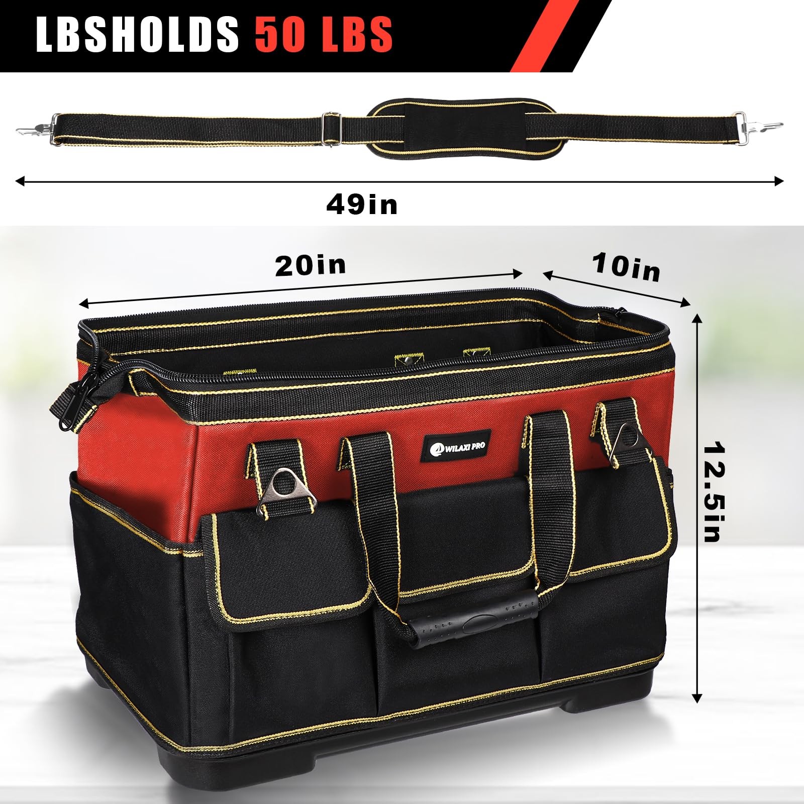 20 in Tool Bag For Men with Waterproof Molded Base, High Capacity Wide Mouth …