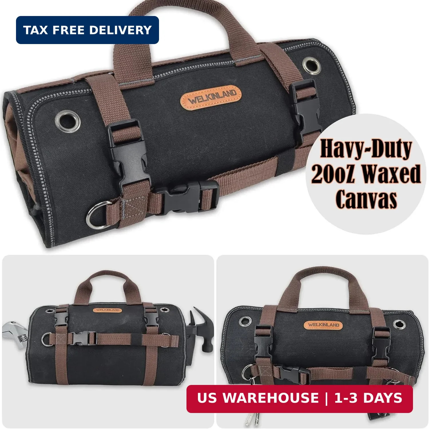 WELKINLAND Heavy-Duty Waxed Canvas Tool roll, 15-Pockets Tool Wrap Roll, 15L Too