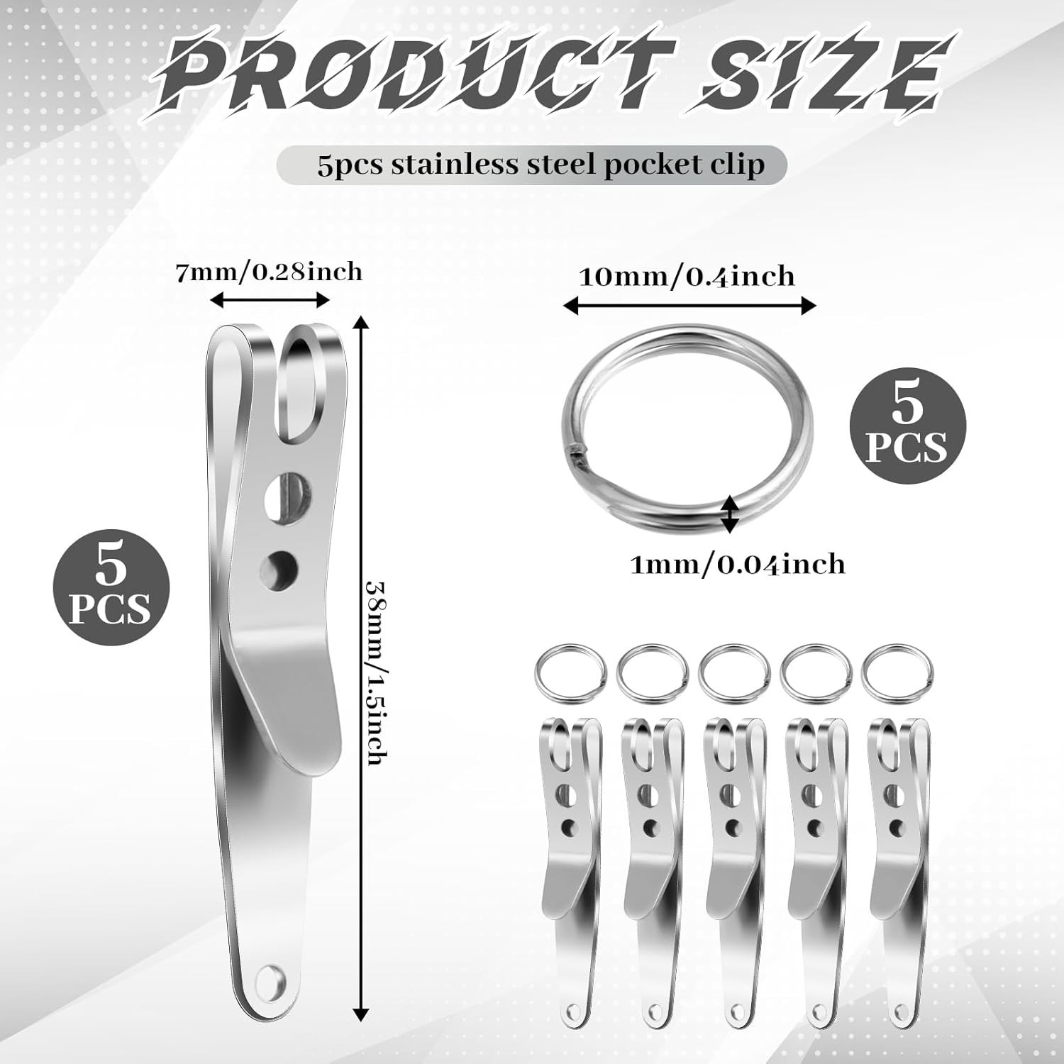 5 Pack Deep Carry Pocket Clip with Keychain, Heavy Duty Stainless Steel Belt …