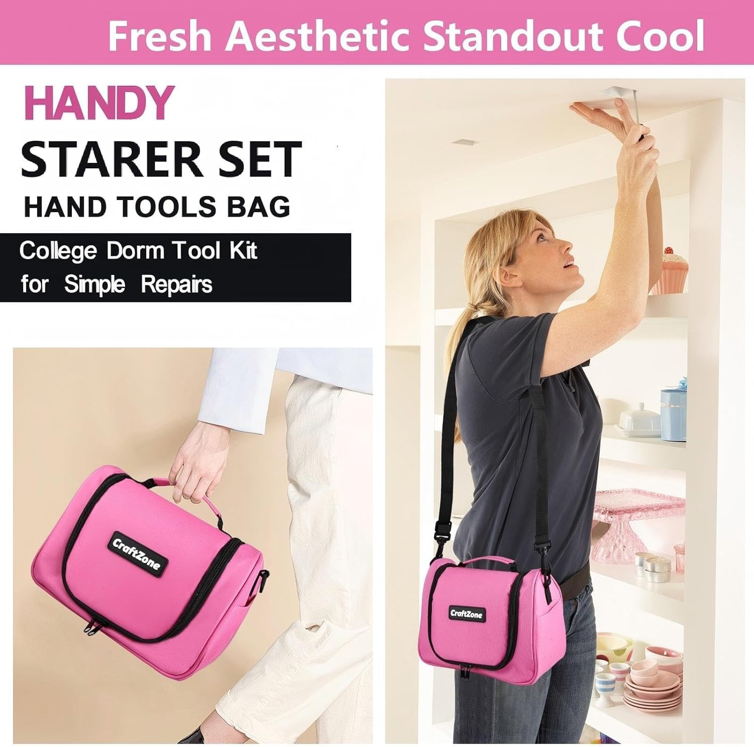Pink Tool Set | Tool Bag for Women with Shoulder Strap | Basic Tool Kit|21Pcs…