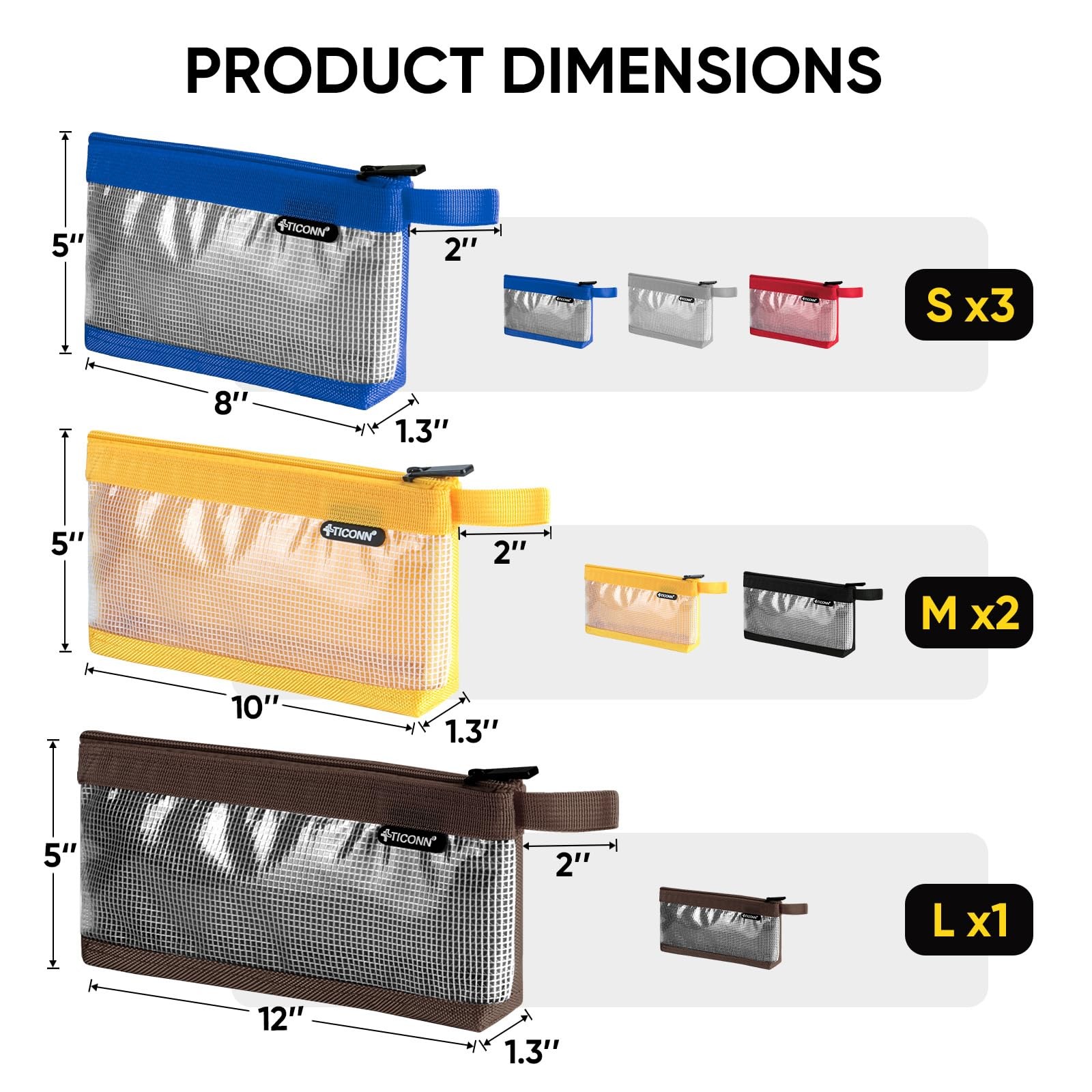 TICONN Tool Pouch, 1680D Oxford Small Bag, 6PK, Multicolored
