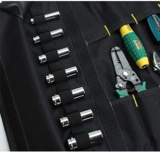 Black Heavy Duty Tool Roll Bag Organizer – 20 Pockets – Roll Up Tool Roll