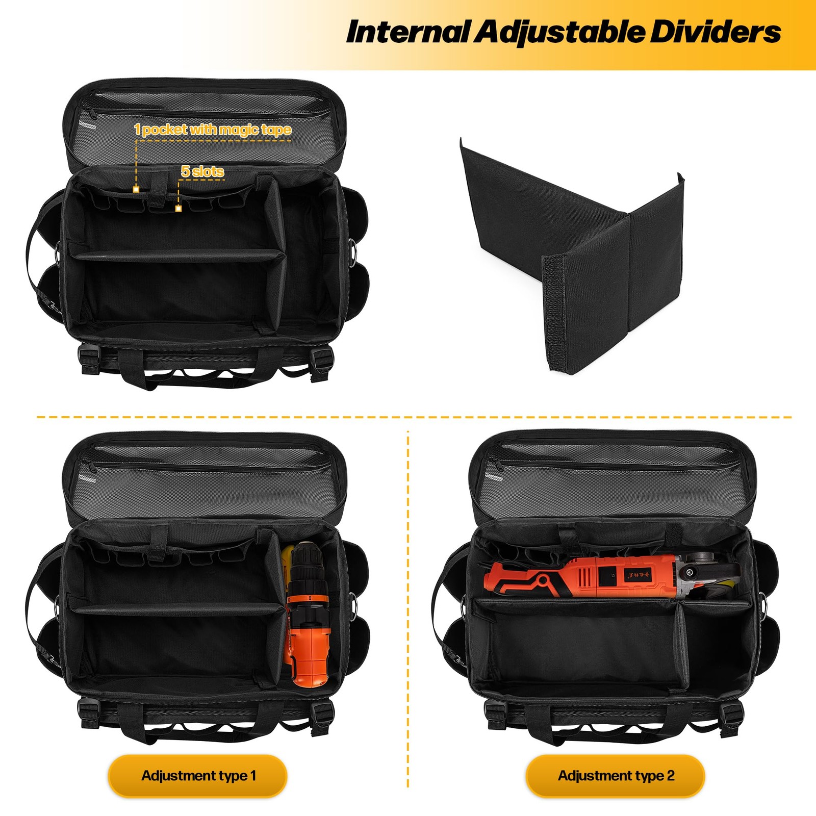 17-Inch Tool Bag with 3 Tool Pouches, Tool Storage Organizer for Men with Ant…