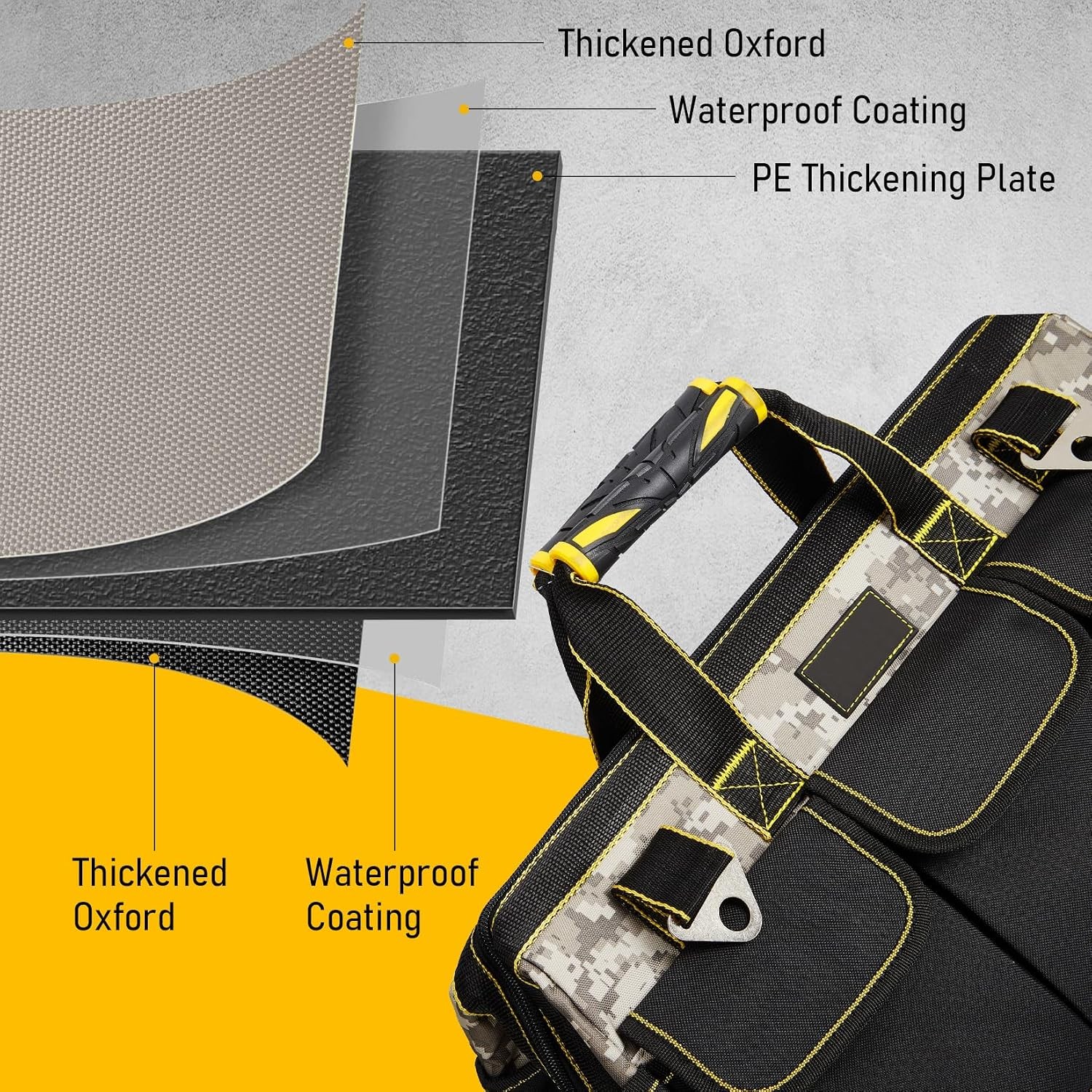 20Inch Heavy Duty Waterproof Tool Tote Wide Mouth Molded Base Shoulder Strap Bag
