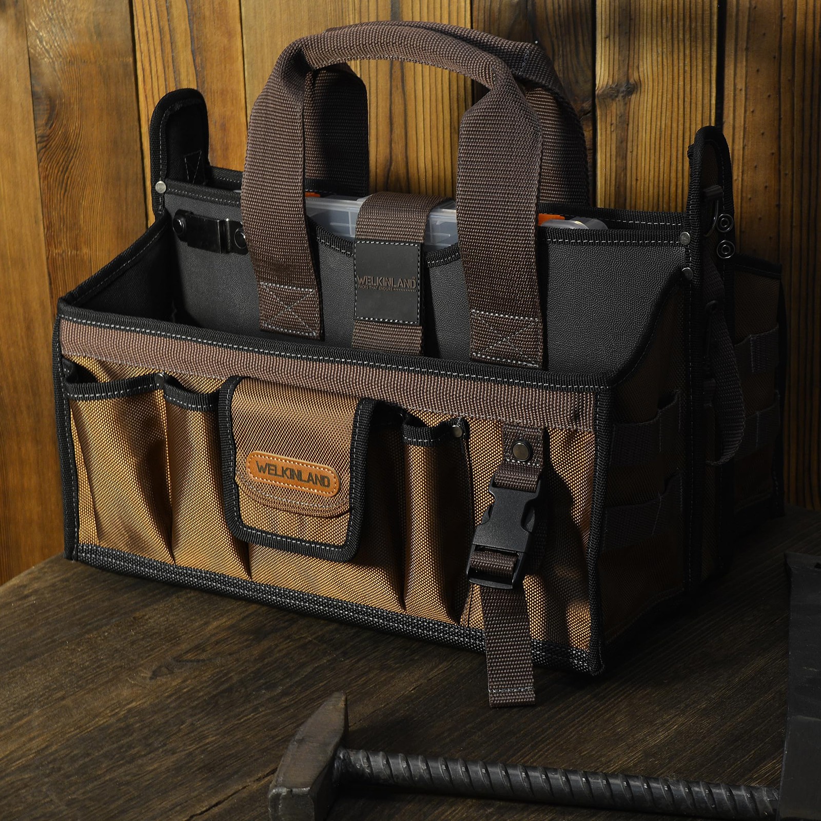 WELKINLAND 20-Pockets Tool Tote Bag, 16″ Electrician Tool Bag, Open-Top Tool …