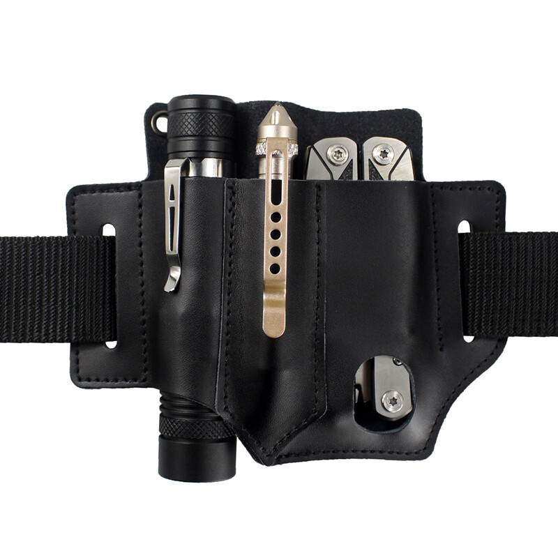 Multitool Leather Sheath EDC Pocket Organizer Tool Holder for Flashlight & Knife