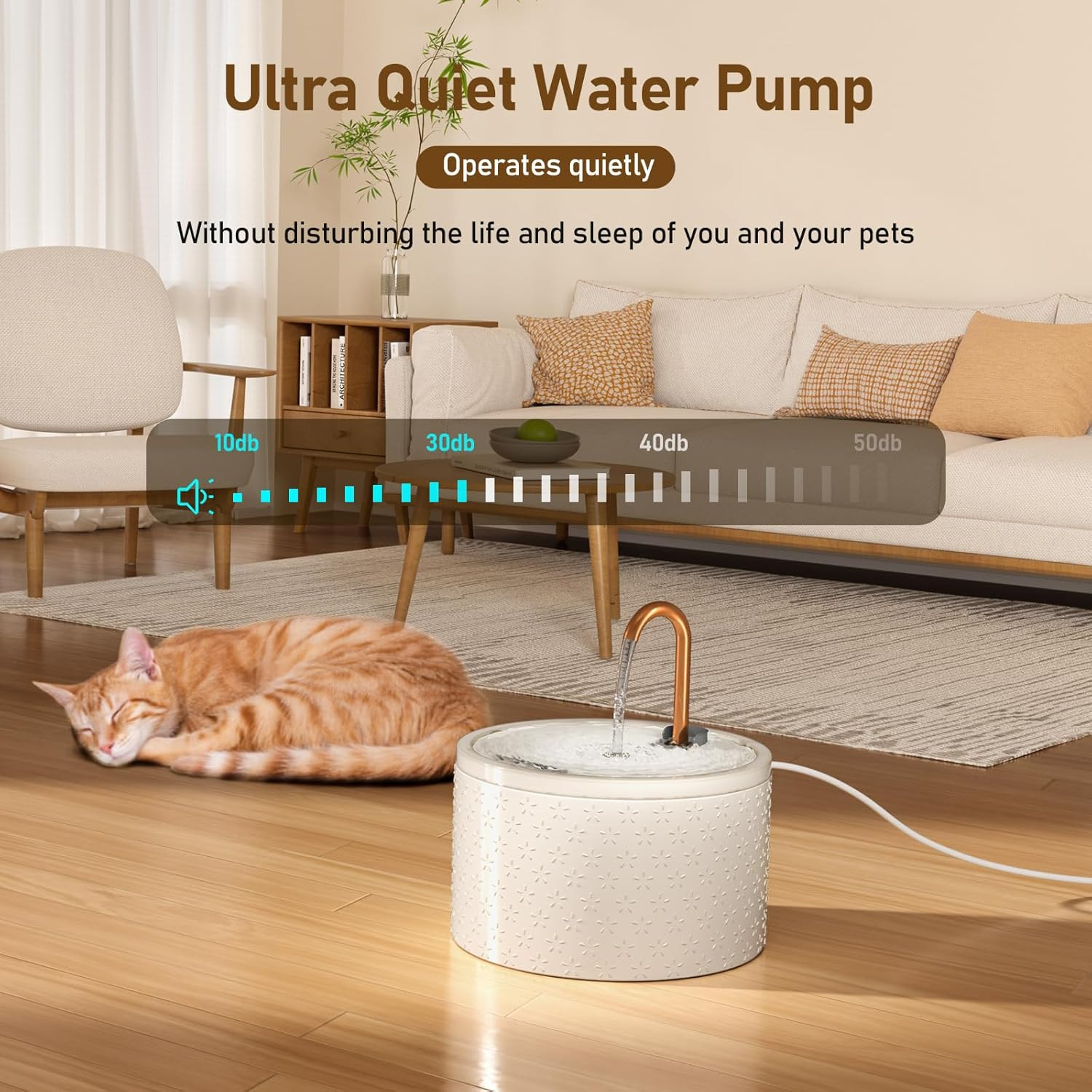 Ceramic Cat Water Fountain, 2.1L/71Oz Cat Fountain, Automatic Ceramic Water Foun