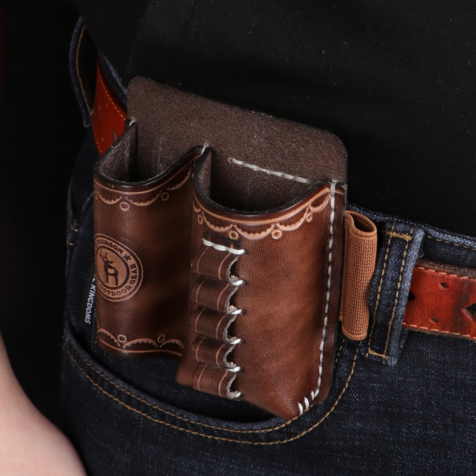 TOURBON Leather 4-in-1 Tools Belt Holder EDC/Flashlight/Bits Adapte