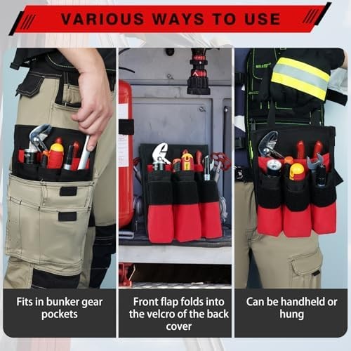 7-Pocket Firefighter Tool Pouch with Carry Handle and Flap, Fits in Bunker Gear