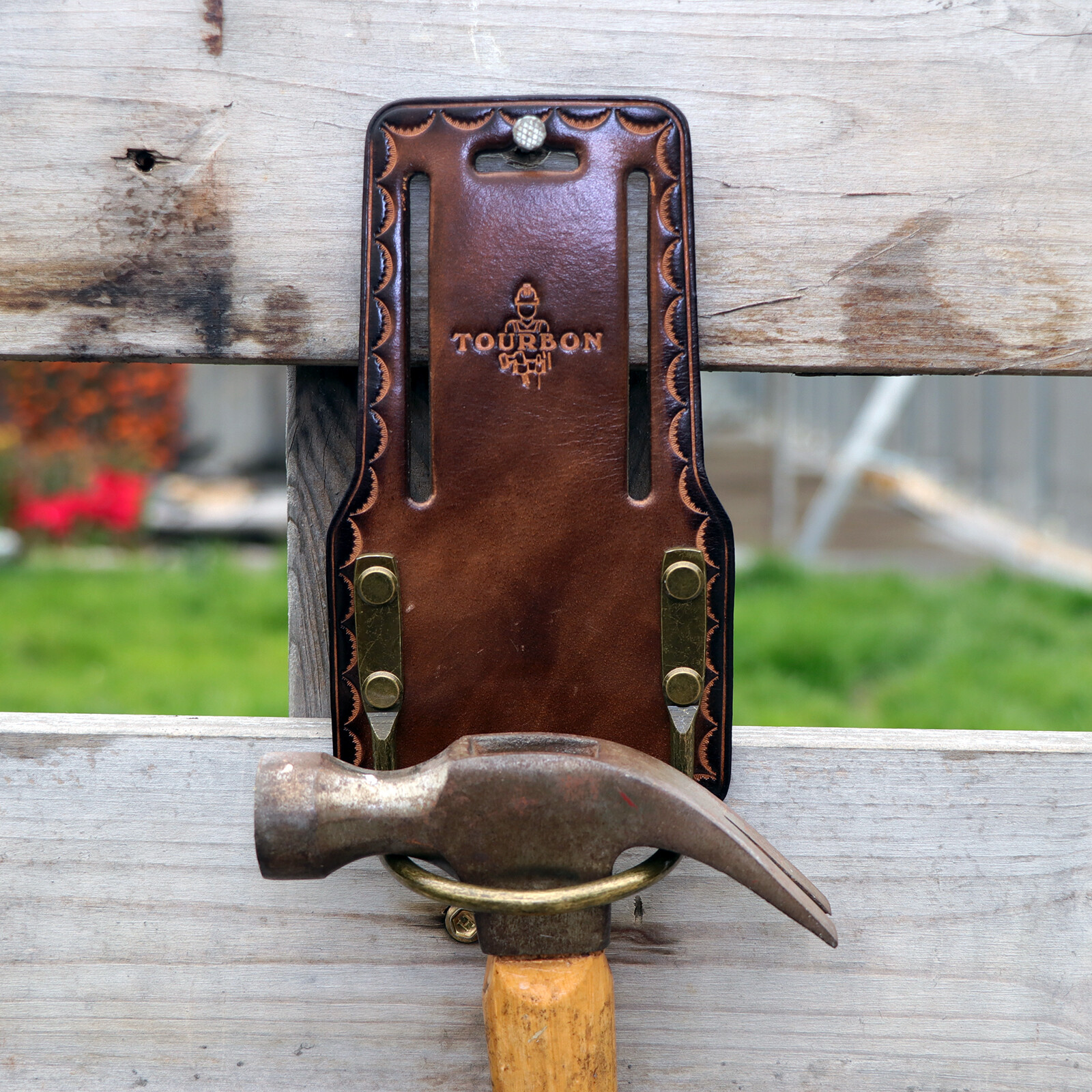 TOURBON Leather Hammer Hanger Drill Holder Axe Holster 3″ Belt Loop Heavy Duty