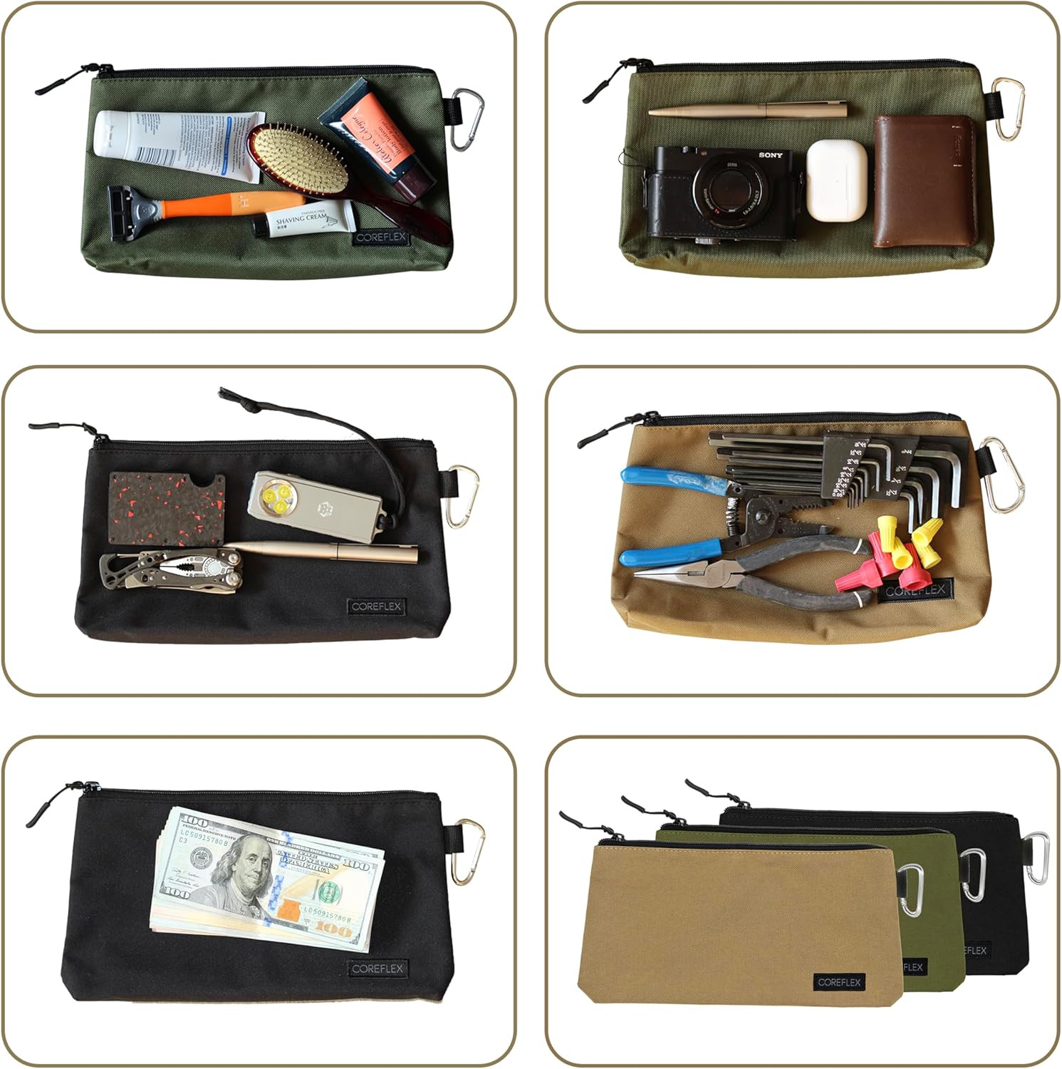 3 Pack Premium Canvas Tool Pouch Zipper Bag Heavy Duty Flat Bottom Small Storage