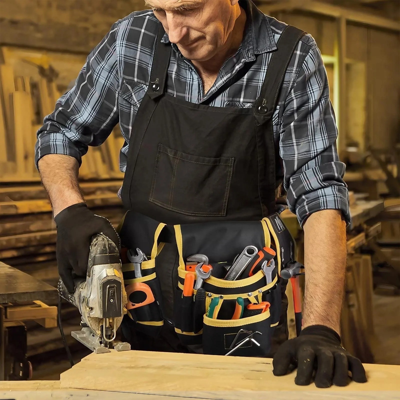 Adjustable Men’s 26 Pockets Tool Belt Magnetic Holder Sturdy Waist Pouch for AA