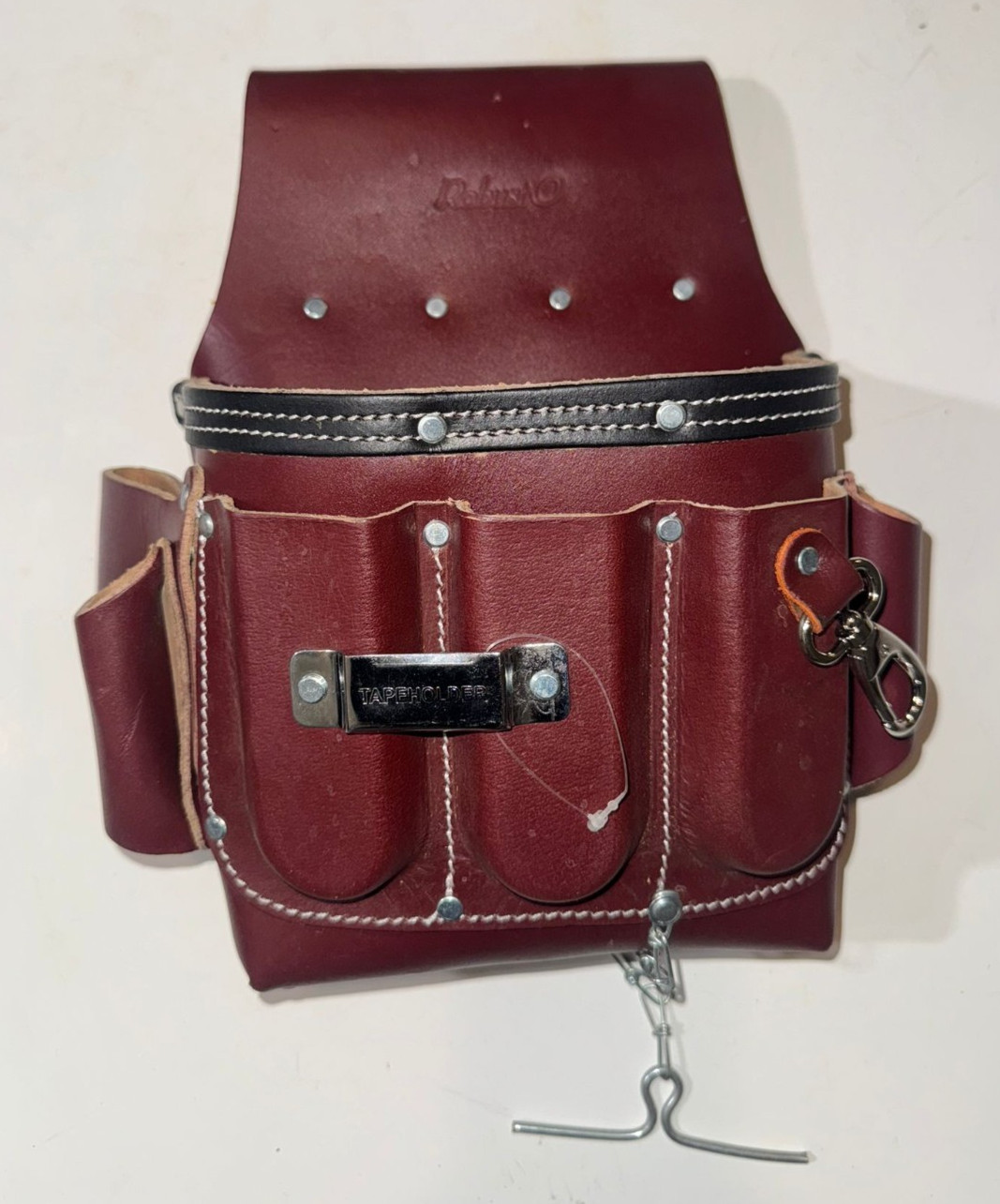 Heavy-Duty Leather Electrician Tool Pouch with Tape Holder and Chain(Cherry)